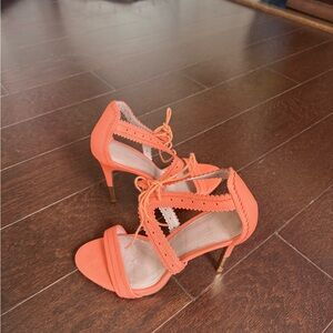 Pour La Victoire Vibrant Orange Lace-Up Heels